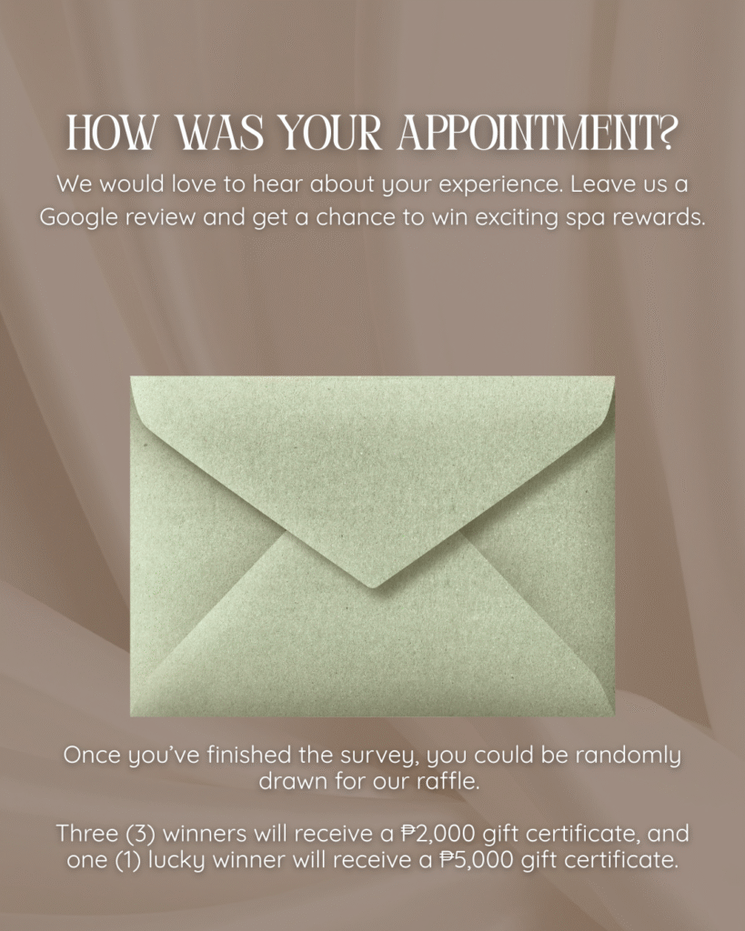 Tell us about your spa experience in makati and get the chance to win Nutopia's raffle!