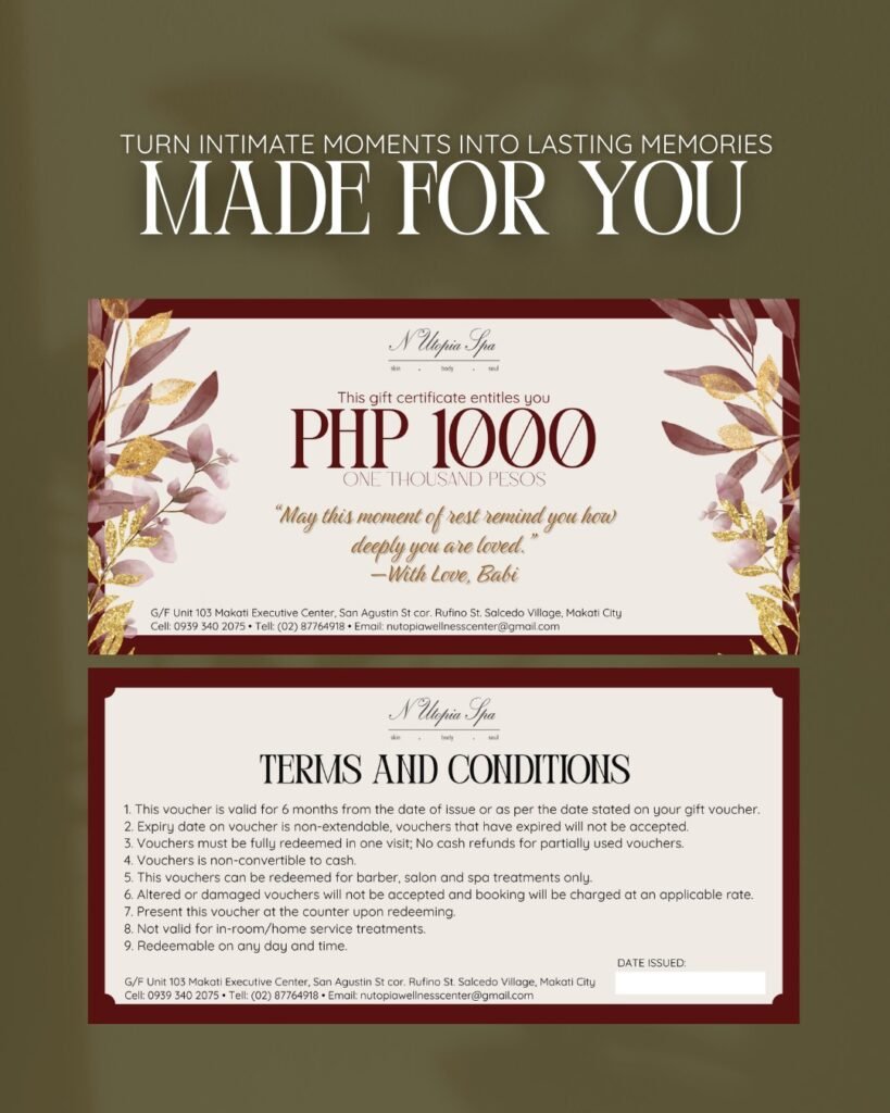Custom gift certificate from a spa in makati (NUTOPIA SPA)